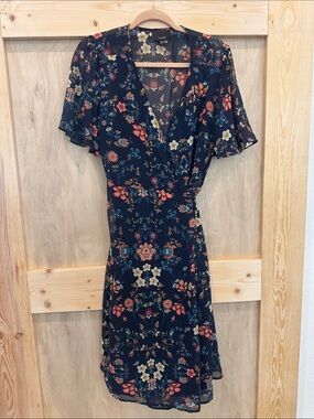 Lumiere Navy Floral Wrap Maxi Dress with Pink, Cream & Blue Blooms